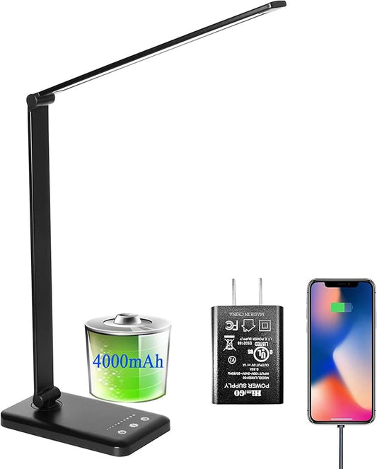 LED Desk Lamp, Eye-Caring Stepless Dimmable Office Table Lamp with USB Charging 4000mAh Battery, Foldable,Touch, 30/60minsTimer,5 Lighting Modes with 5 Brightness Levels. - LeafyLoom