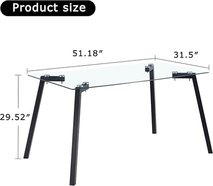 NicBex Modern Minimalist Rectangular Glass Dining Table for 4-6 with 0.31" Tempered Glass Tabletop and Black Coating Metal Legs, Writing Table Desk, for Kitchen Dining Living Room, Black - LeafyLoom