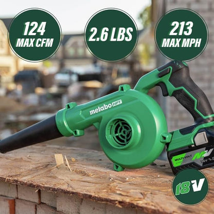 Metabo HPT 18V MultiVolt™ Cordless Li-Ion Compact Blower | Tool Only - No Battery | Variable Speed | 3 Speed Selector to Reduce Fatigue | 124 CFM | 213 MPH | Lifetime Tool Warranty | RB18DCQ4 - LeafyLoom