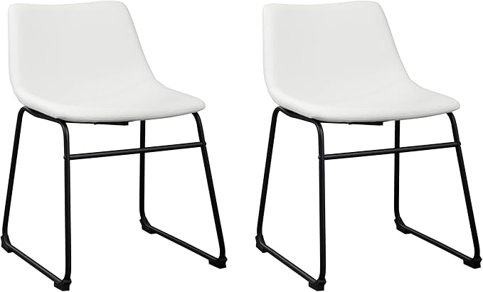 Signature Design by Ashley Centiar Urban Industrial Faux Leather 18.75" Bucket Dining Chair, 2 Count, White - LeafyLoom