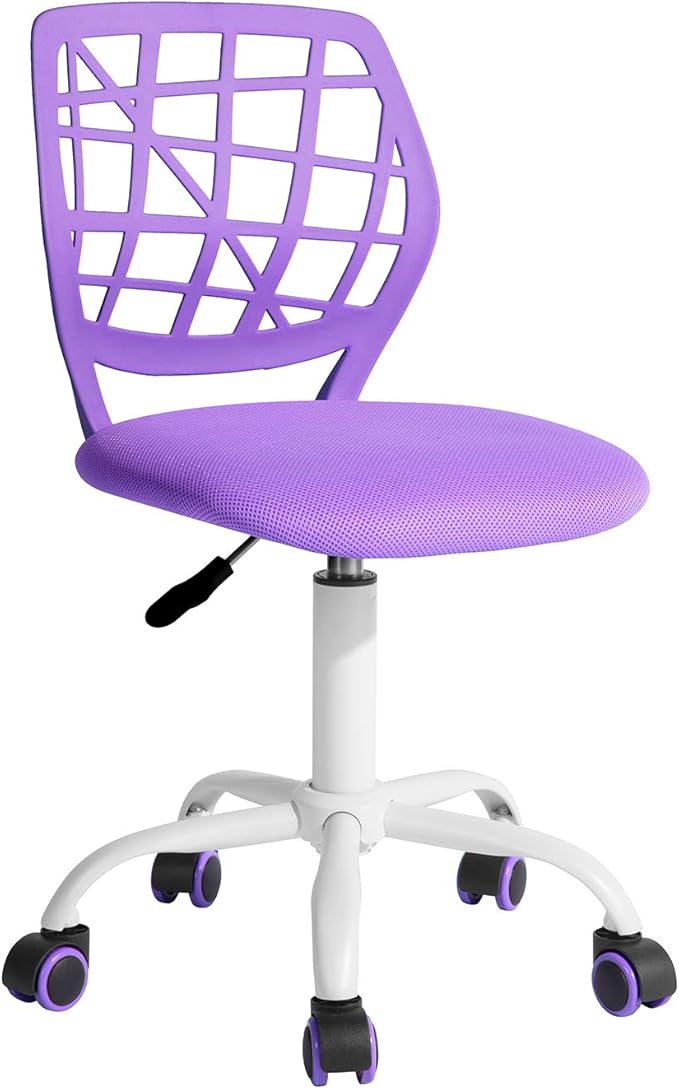 FurnitureR Kids Desk Chair, Armless Small Adjsutable Swivel Task Chair with Soft Cushion for Study Kids Teens Child, Purple - LeafyLoom