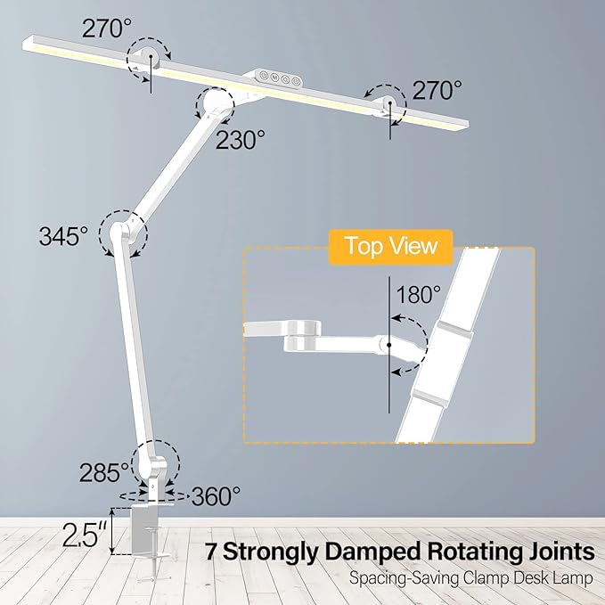 Micomlan Led Desk Lamp for Home Office, White Architect Desk Lamp with Clamp for Crafting, 24W Bright Rotatable Led Desk Light Stepless Dimming Tempering Wide Table Light with Atmosphere Lighting - LeafyLoom