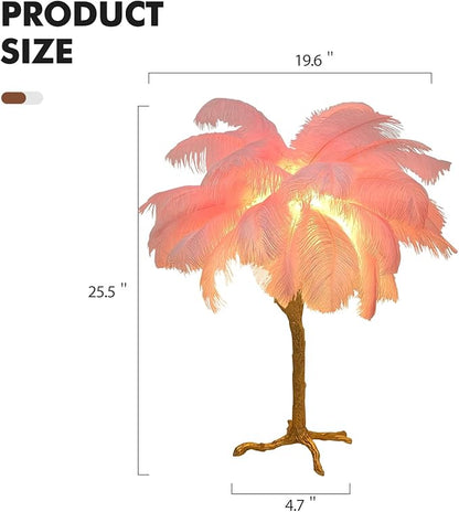 Ostrich Feather Desk Lamp Bedside Pink Cute Lamp Gold Resin Table Lamp, Coconut Tree Feather Lamp for Bedroom Living Room Hallway Wedding Girls Bedroom Night Light G4 Base - LeafyLoom