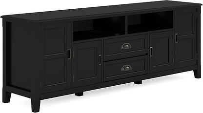 SIMPLIHOME Burlington SOLID WOOD 72 Inch Wide Transitional TV Media Stand in Black for TVs up to 80 Inches, For the Living Room and Entertainment Center - LeafyLoom