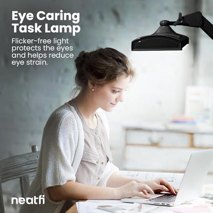 Neatfi Ultra 3,500 Lumen LED Desk Lamp, 45W, 26-Inch Wide Metal Shade, 270 SMD LEDs (Non-CCT with Clamp, Black) - LeafyLoom