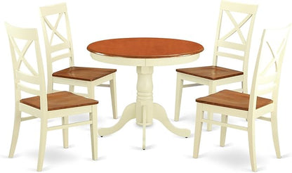 East West Furniture ANQU5-WHI-W 5 Piece Dinette Set for 4 Includes a Round Kitchen Table with Pedestal and 4 Dining Chairs, 36x36 Inch - LeafyLoom