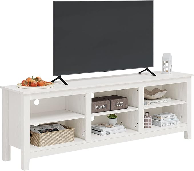 Panana TV Stand with 6 Cubby for 75 inch TV, Television Stands Entertainment Center Media Stand TV Table for Living Room, Bedroom (White 70 inch) - LeafyLoom