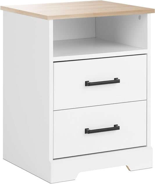 Prepac 2 Drawer Nightstand, 16.25in x 18.75in x 24.5in, White & Oak - LeafyLoom