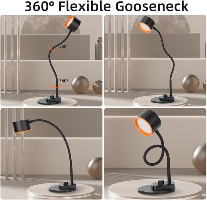 Desk Lamp, LED Desk Lamp with USB C + A Charging Ports, 5 Colors Fully Dimmable Eye Care Reading Lamp for Bedside Table Full Metal Efficient Gooseneck Table Lamp for Home Office Black - LeafyLoom