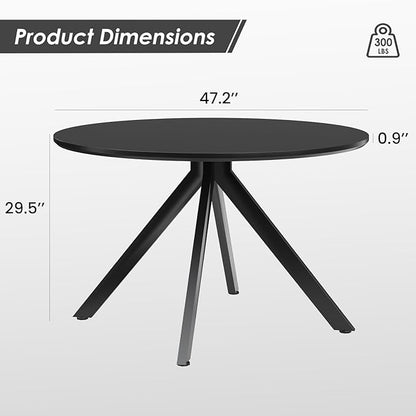 Farini Black Dining Table for 4-6 Person,47" Round Wooden Dining Tabletop and Metal Frame for Home Kitchen Dining Desk (47 inch,120cm) - LeafyLoom