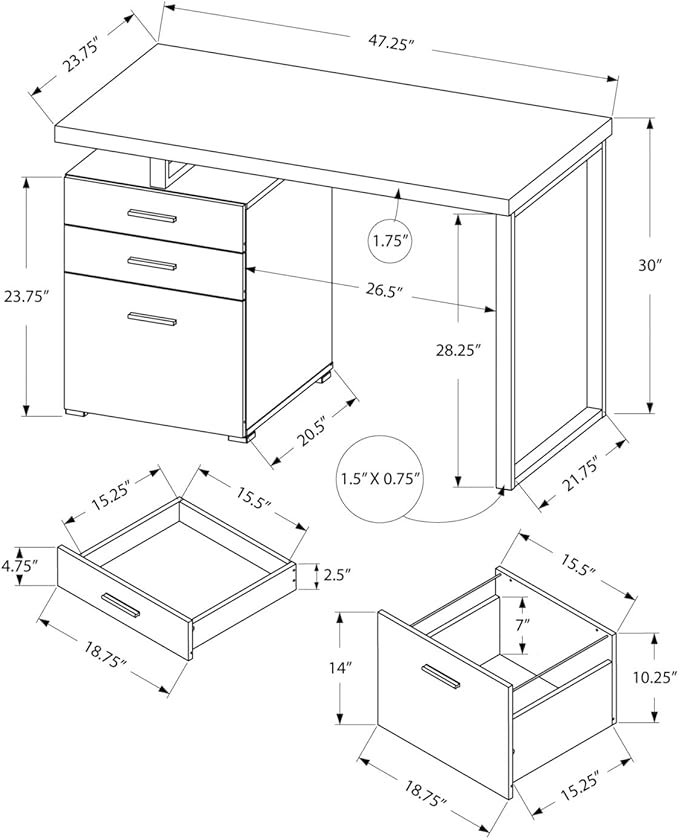 Monarch Specialties 7640 Computer Desk, Home Office, Laptop, Left, Right Set-up, Storage Drawers, 48" L, Work, Metal, Laminate, Walnut, Black, Contemporary Desk-48 R Face, 47.25" L x 23.75" W x 30" H - LeafyLoom