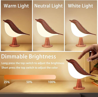 Bird Small Desk Lamp, Dimmer Night Light for Bedroom, Cordless Table Lamp with 3 Color Temperature and Touch Sensor, Rechargeable Bedside lamp - LeafyLoom