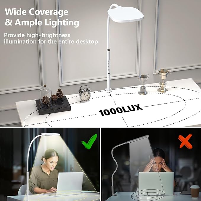 LED Desk Lamps for Home Office, Clamp Desk Light for Video Conference, Dimmable, Rotatable, Top Bright, Large Lighting Area, Remote & Touch, Clip Table Lamp for Computer Monitor, Study, Work - LeafyLoom