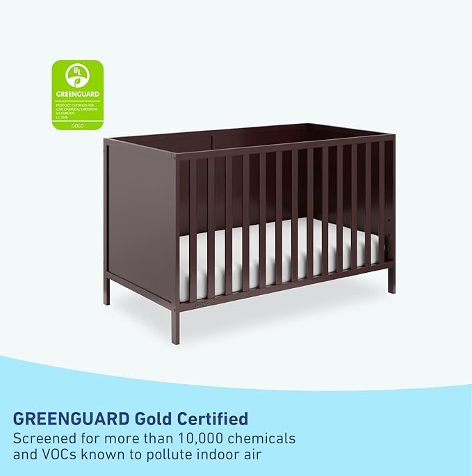 Graco Theo 3-in-1 Convertible Crib (Espresso) - GREENGUARD Gold Certified, Converts to Toddler Bed & Daybed, Fits Standard Full-Size Crib Mattress, 4 Adjustable Mattress Heights - LeafyLoom