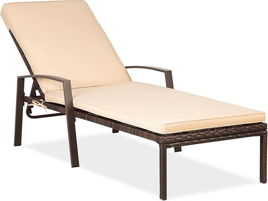 Pamapic Patio Lounge Chair, Patio Chaise Lounges with Thickened Cushion, PE Rattan Steel Frame Pool Lounge Chair Set for Patio Backyard Porch Garden Poolside(Beige) - LeafyLoom