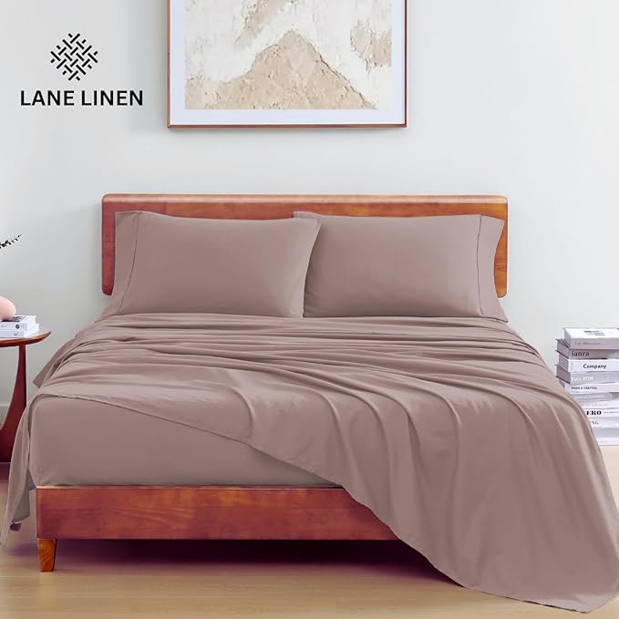 LANE LINEN 100% Organic Cotton Full Sheets Set 4-Piece Pure Percale Long Staple Soft Bedding Breathable Fits Mattress Upto 15" Deep - Lilac - LeafyLoom