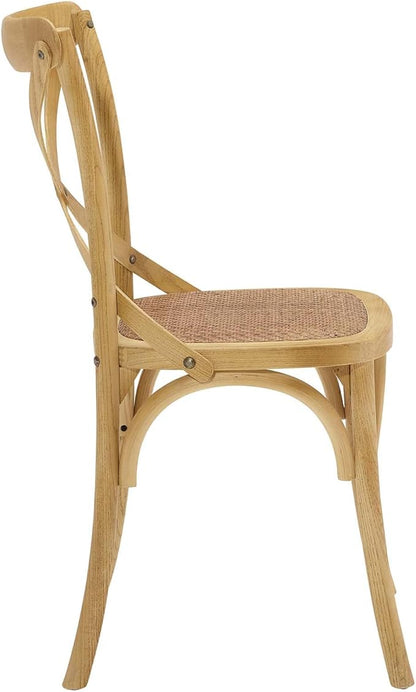 Modway Gear Rustic Modern Farmhouse Elm Wood Rattan Dining Chair in Natural - LeafyLoom