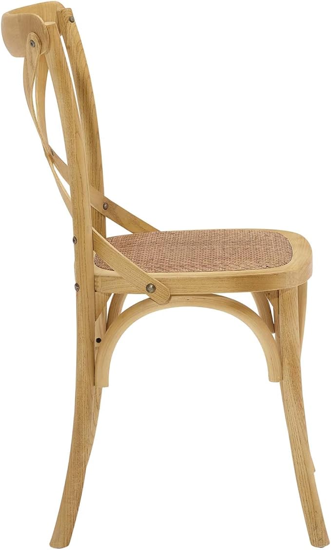 Modway Gear Rustic Modern Farmhouse Elm Wood Rattan Two Dining Chairs in Natural - LeafyLoom