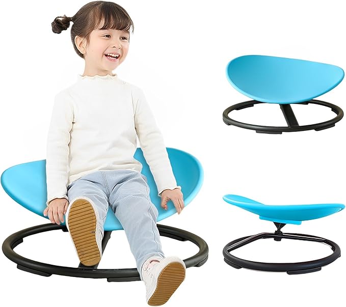 Autism Kids Swivel Chair,Spin Sensory Chair,Kids Spinning Chair,Sit Spin Training Body Coordination,Metal Base Non-Slip Small Desk Chair (Blue) - LeafyLoom