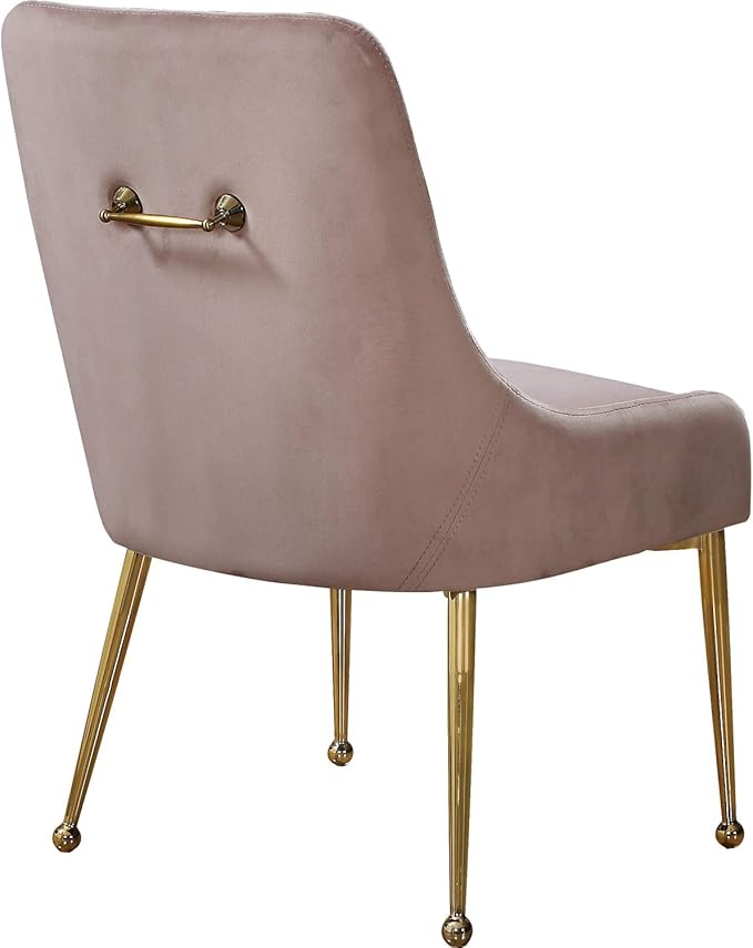 Meridian Furniture Owen Collection Modern | Contemporary Velvet Upholstered Dining Chair with Polished Gold Metal Legs, Set of 2, 24" W x 21" D x 34.5" H, Pink - LeafyLoom