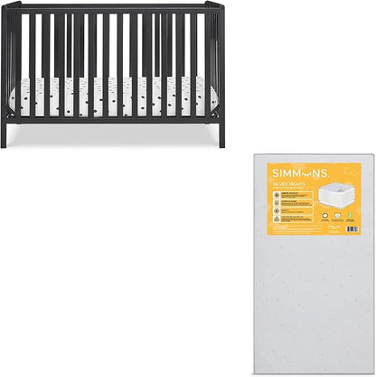 Delta Children Heartland 4-in-1 Convertible Crib, Black + Twinkle Galaxy Crib and Toddler Mattress (Bundle) - LeafyLoom