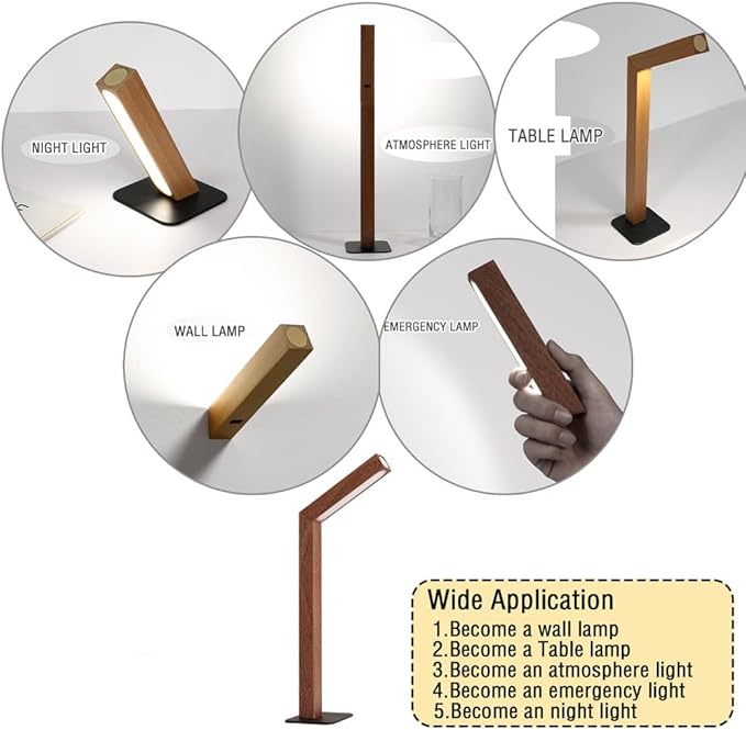 LANDGOO LED Desk Lamp for Home Office,Desk Light Touch Control Foldable Dimmable Lamp Wall Lamp Wooden Night Light (Sapele Wood) - LeafyLoom