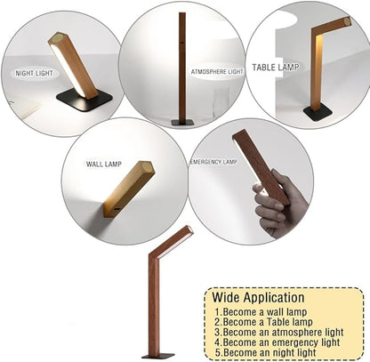 LANDGOO LED Desk Lamp for Home Office,Desk Light Touch Control Foldable Dimmable Lamp Wall Lamp Wooden Night Light (Sapele Wood) - LeafyLoom