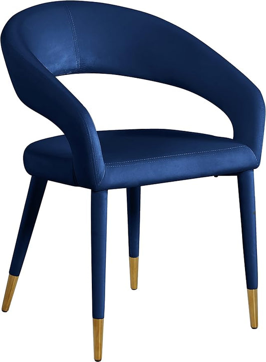 Meridian Furniture Destiny Collection Modern | Contemporary Velvet Upholstered Rounded Back Dining Chair, 23" W x 23" D x 31.5" H, Navy - LeafyLoom