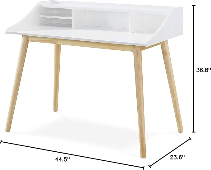 Alton Writing Computer Desk, Laptop PC Workstation, Retro Simple Study Table for Home Office, White - LeafyLoom