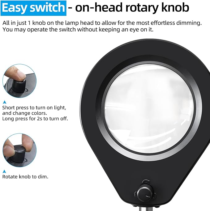 Magnifying Glass with Light and Stand & Clamp, Magnifying Desk Lamp with LED Lighted 5X Magnifier, Dual Fixtures, Upgraded Switch, for Hobby Craft Repair Reading Precision Work - LeafyLoom