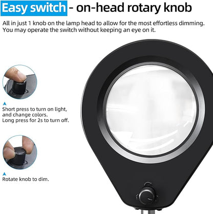 Magnifying Glass with Light and Stand & Clamp, Magnifying Desk Lamp with LED Lighted 5X Magnifier, Dual Fixtures, Upgraded Switch, for Hobby Craft Repair Reading Precision Work - LeafyLoom