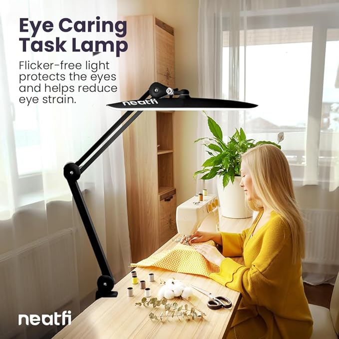 Neatfi XL 2,200 Lumens LED Task Lamp, 24W Super Bright Desk Lamp, 117 Pcs SMD LED, 4 Level Brightness, Dimmable, Task LED Light for Home, Office, Workbench (Non-CCT, Black) - LeafyLoom