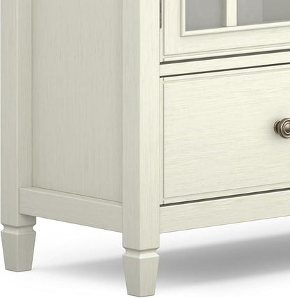 SIMPLIHOME Connaught Low Storage Cabinet, 46 inch, Antique White - LeafyLoom