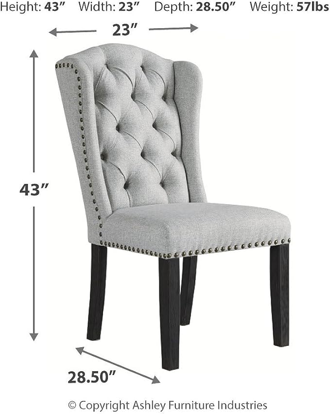 Signature Design by Ashley Jeanette Traditional Tufted Upholstered Wingback Dining Chair, 2 Count, Light Gray - LeafyLoom