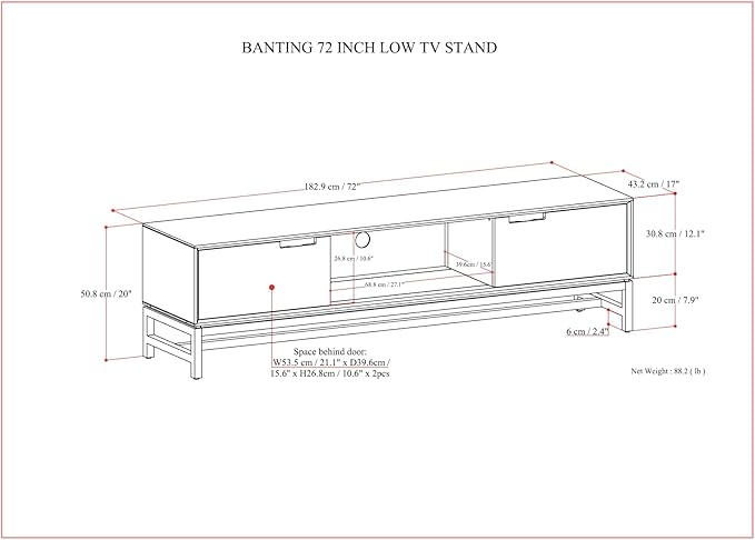 SIMPLIHOME Banting SOLID HARDWOOD Wide Modern Industrial Media Stand for TVs up to 80 inches for The Living Room and Entertainment Center, 72 inch, Walnut Brown - LeafyLoom