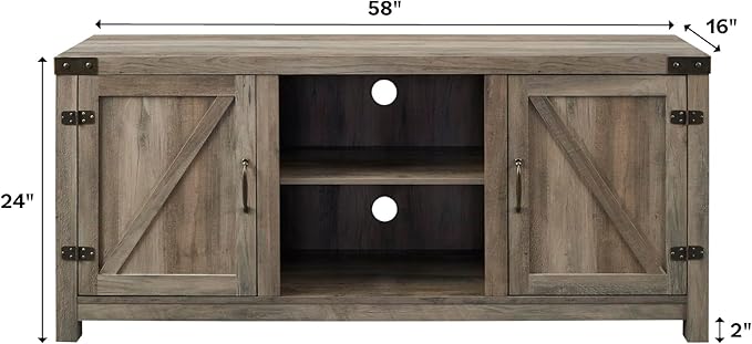 Walker Edison Larae Modern Farmhouse Barn Door Stand for TVs up to 65 Inches, Without Fireplace, Sable Grey - LeafyLoom