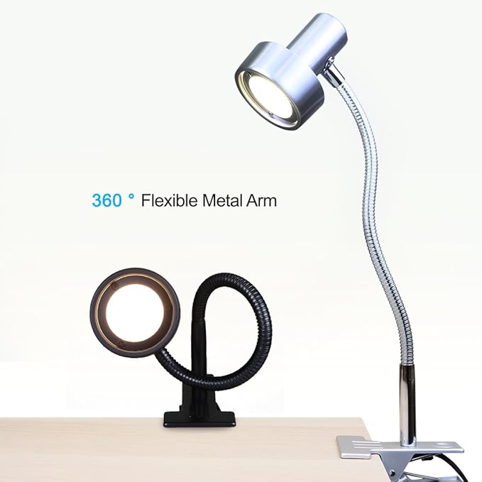 O’Bright LED Clip on Light for Bed Headboard/Desk, Dimmable LED Desk Lamp with Metal Clamp, 5W LED, Flexible Gooseneck, Adjustable Brightness for Eye-Care Reading, Vintage Design (Metal Black) - LeafyLoom