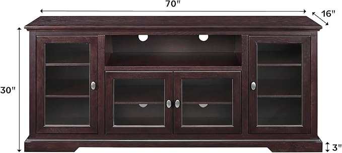 Walker Edison Brahm Classic Glass Door Storage TV Console for TVs up to 80 Inches, 70 Inch, Espresso Brown - LeafyLoom