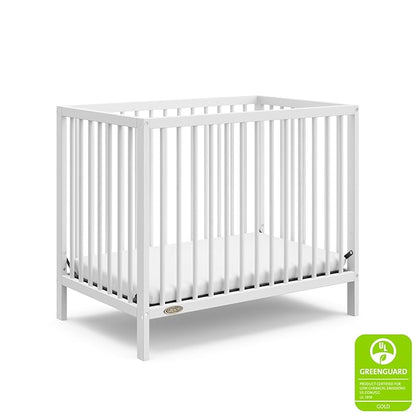 Graco Teddi 4-in-1 Convertible Mini Crib with Bonus Water-Resistant Mattress (White) – GREENGUARD Gold Certified, 2.75-Inch Mattress Included, Convenient Size, Easy 30-Minute Assembly - LeafyLoom