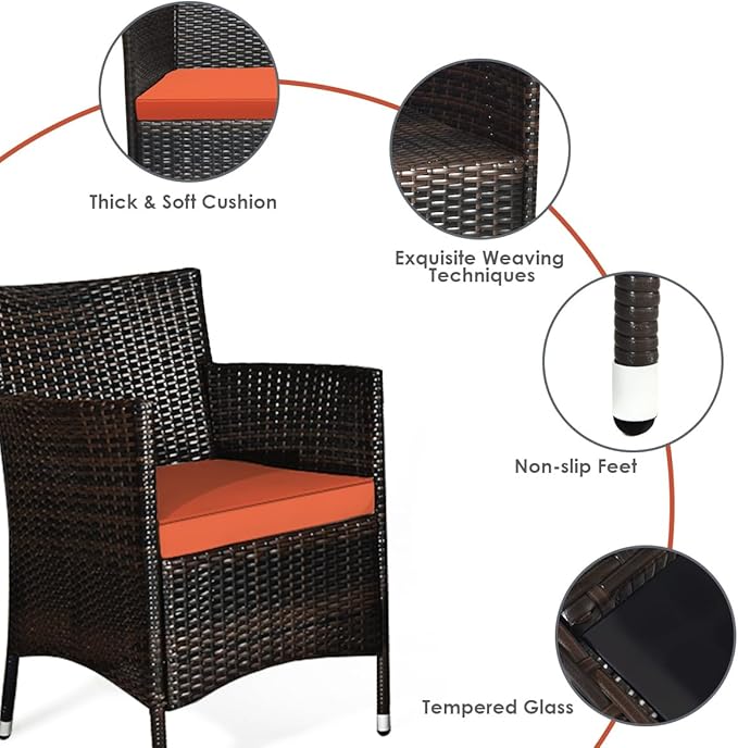 Goplus 4-Piece Rattan Patio Set, Outdoor/Indoor Wicker Conversation Set for Pool, Backyard, Lawn, Wicker Chairs and Sofa with Soft Cushion, Rattan Furniture with Tempered Glass Coffee Table - LeafyLoom