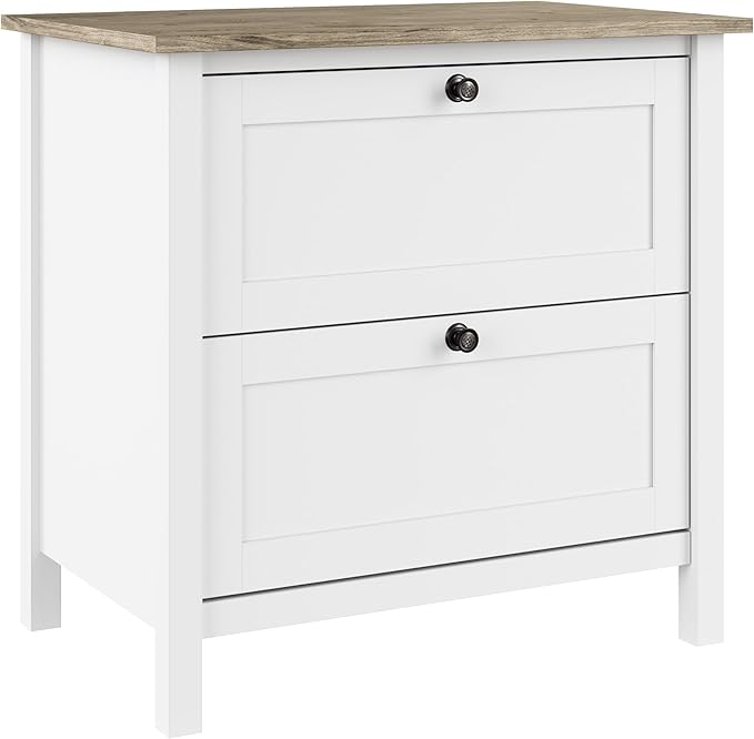 Bush Furniture Mayfield 2 Drawer Lateral File Cabinet in Pure White and Shiplap Gray - LeafyLoom