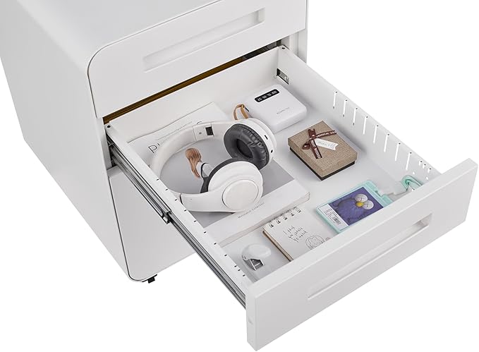 3 Drawer Mobile Desk Office with Lock and Wheels,Versatile Storage Cabinets w/Anti-Tilting Cold Rolled Steel Waterproof Moisture-Proof,for Legal/Letter/A4 Files,White - LeafyLoom