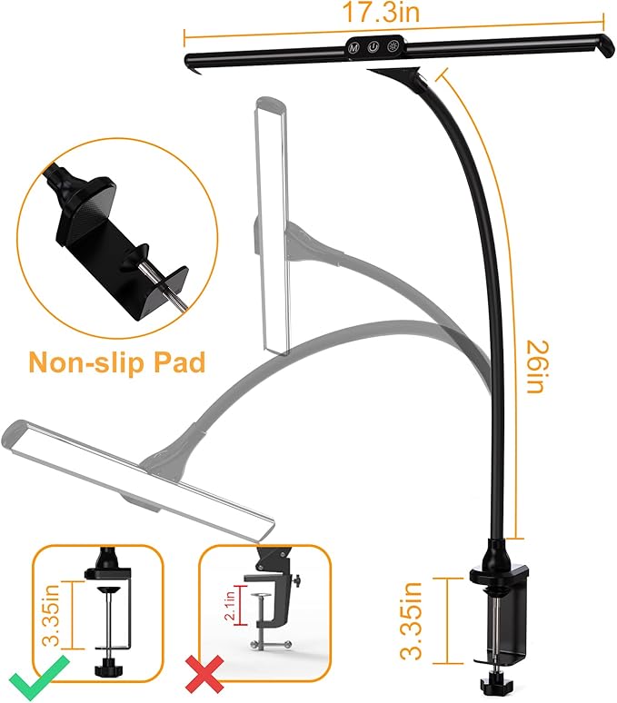 Desk Lamps for Home Office, Architect Desk Lamp with Clamp, LED Desktop Lamp Dimmable, Bright Office Lighting, 9W Modern Desk Lamp Led (Black) - LeafyLoom