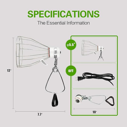 Simple Deluxe Clamp Lamp Light with Steel Cage Wire Grillup to 250W E26 Socket (No Bulb Included), 6' Cord, 2 Pack - LeafyLoom