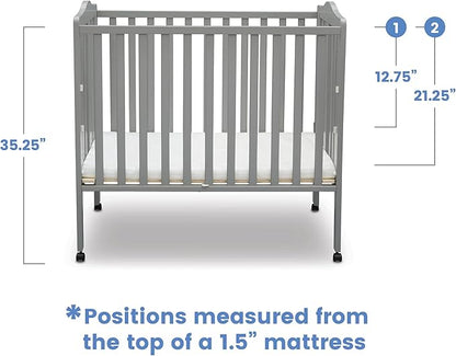 Delta Children Folding Portable Mini Baby Crib with 1.5-inch Mattress - Greenguard Gold Certified, Grey - LeafyLoom