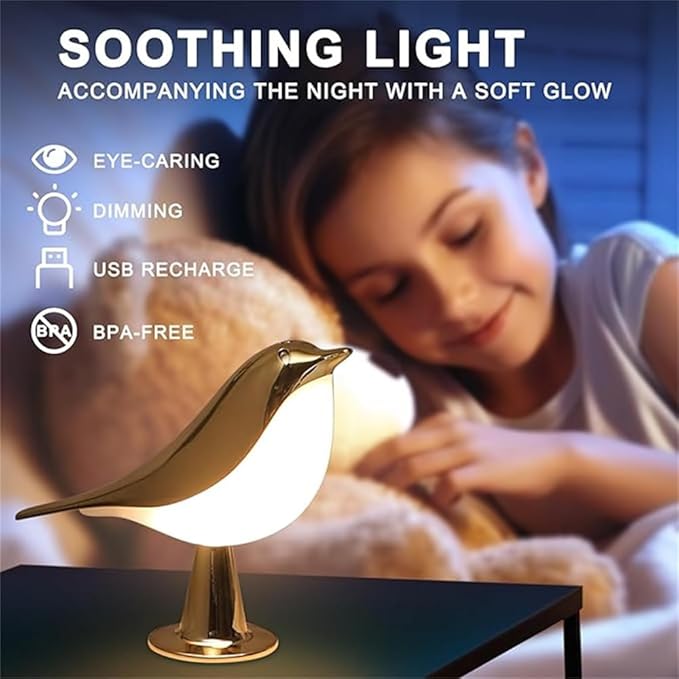 FUYUNXIN Bird Lamp Bedside Lamps - Rechargeable Cordless Table Lamp with 3 Color Temperatures and Touch Sensor - Perfect for Bedroom Nightstand (Gold) - LeafyLoom