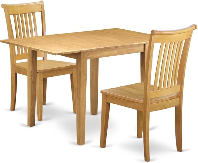 East West Furniture NDPO3-OAK-W Norden 3 Piece Kitchen Set Contains a Rectangle Dining Room Table with Dropleaf and 2 Solid Wood Seat Chairs, 30x48 Inch, Oak - LeafyLoom