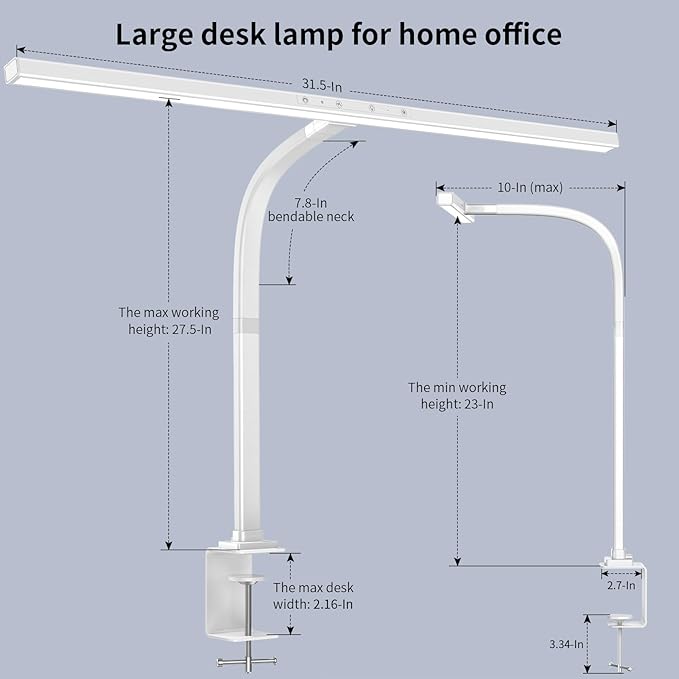 EppieBasic LED Desk Lamp, 24W Architect Clamp Task Table Lamp, Office Desk Lamp Super Bright Extra Wide Area Drafting Work Light,6 Color Modes and Stepless Dimming for Workbench, Reading, Monitor - LeafyLoom