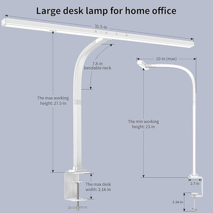 EppieBasic LED Desk Lamp, 24W Architect Clamp Task Table Lamp, Office Desk Lamp Super Bright Extra Wide Area Drafting Work Light,6 Color Modes and Stepless Dimming for Workbench, Reading, Monitor - LeafyLoom