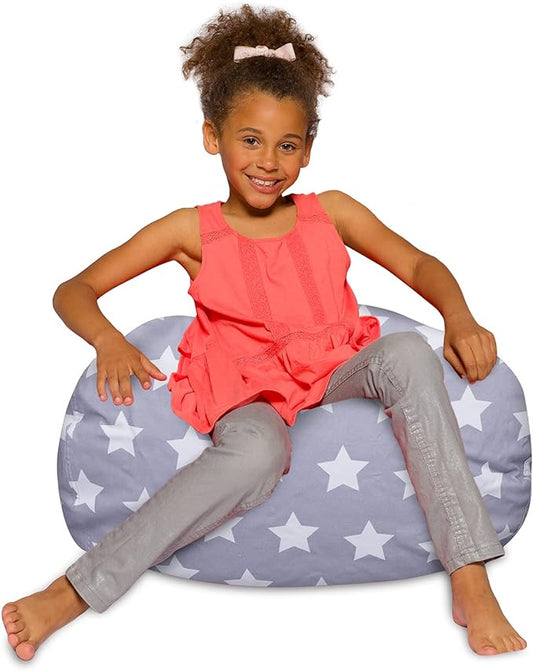 Posh Creations Bean Bag Chair for Kids, Teens, and Adults Includes Removable and Machine Washable Cover, Canvas White Stars on Gray, 27in - Medium - LeafyLoom